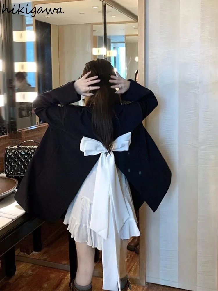 Korean Blazers for Women's Temperament Black Oversized Jackets 2025 Ropa Mujer Streetwear Fashion Bandage Sweet Bow Y2k Coats