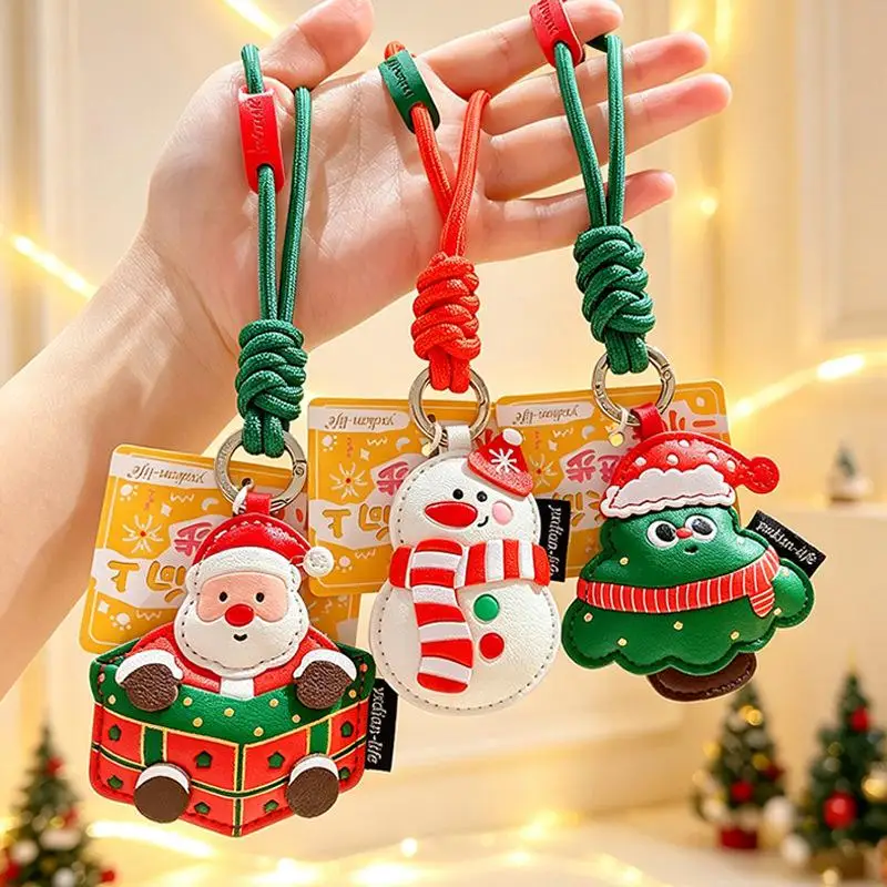 Cute Christmas PU Keychains Sturdy Lanyard Non-Toxic Material for Holiday Gifting Bag Decor Small Stocking Stuffers