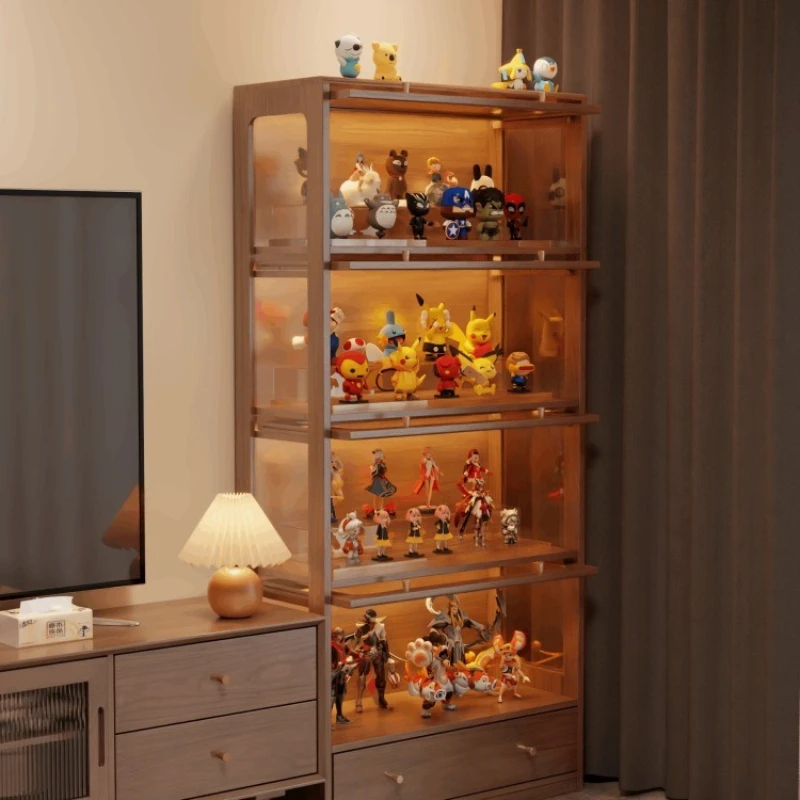 Figure display cabinet, solid wood floor-to-ceiling display stand, transparent glass, home display