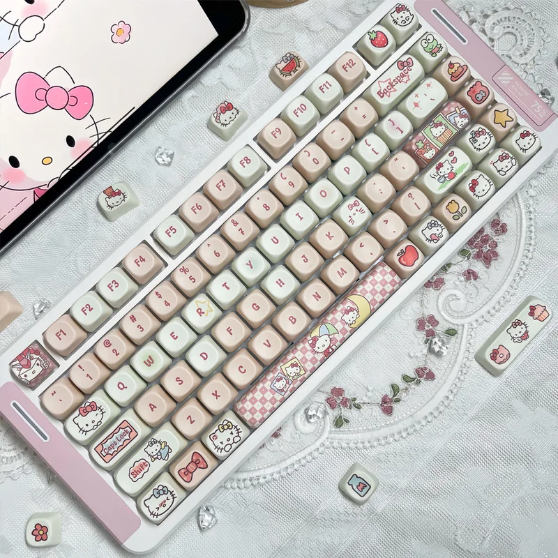 Hellokitty Kuromi My Melody Keycaps Moa 95keycaps 114keycaps مخصصة التسامي الكرتون الملحقات للوحة المفاتيح الميكانيكية
