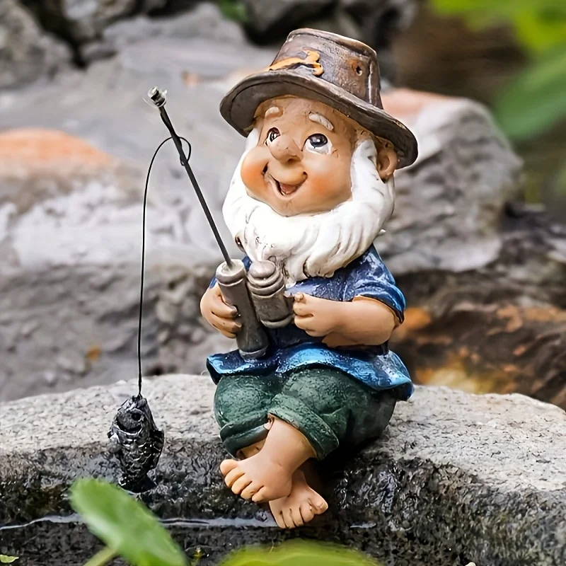 

1pc Fishing Gnome Figurine - Durable, Weather-Resistant Outdoor Garden, Perfect for Creative Yard Landscaping