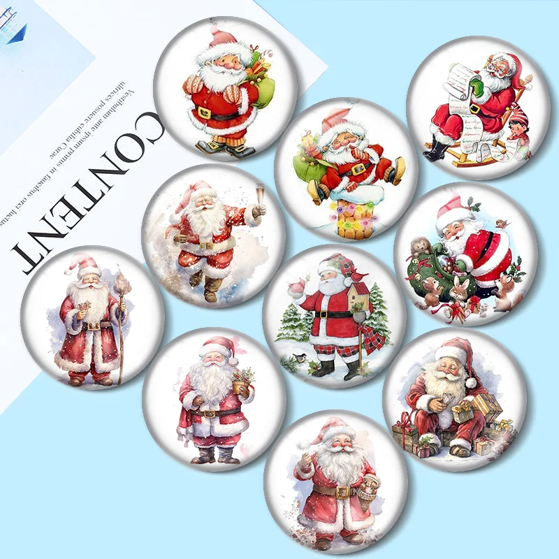 

Cute Christmas Santa tree elk 12mm/18mm/20mm/25mm Round photo glass cabochon demo flat back Making finding