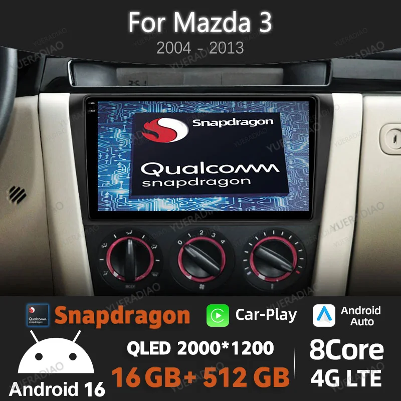 Android 16 For Mazda 3 I BK 2003 - 2009 CarPlay Auto Car Radio Multimedia Stereo Video Player GPS NAVI AI Voice 4G Head Unit DSP