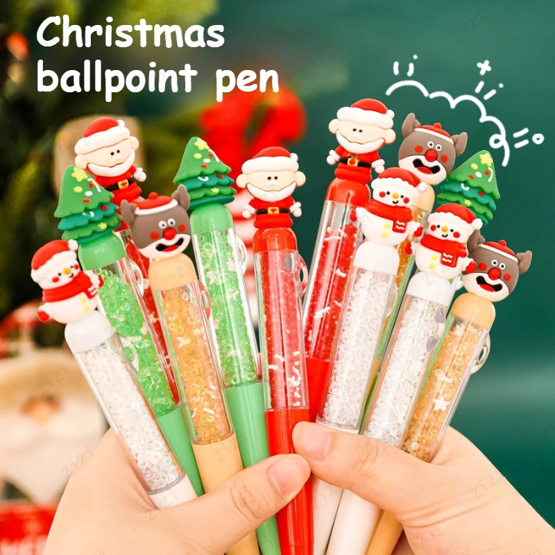 

4pcs/set Cute Christmas Silicone Diamond Ballpoint Pen 0.5mm Black Ink Ballpoint Pen Student Children's Stationery Gift