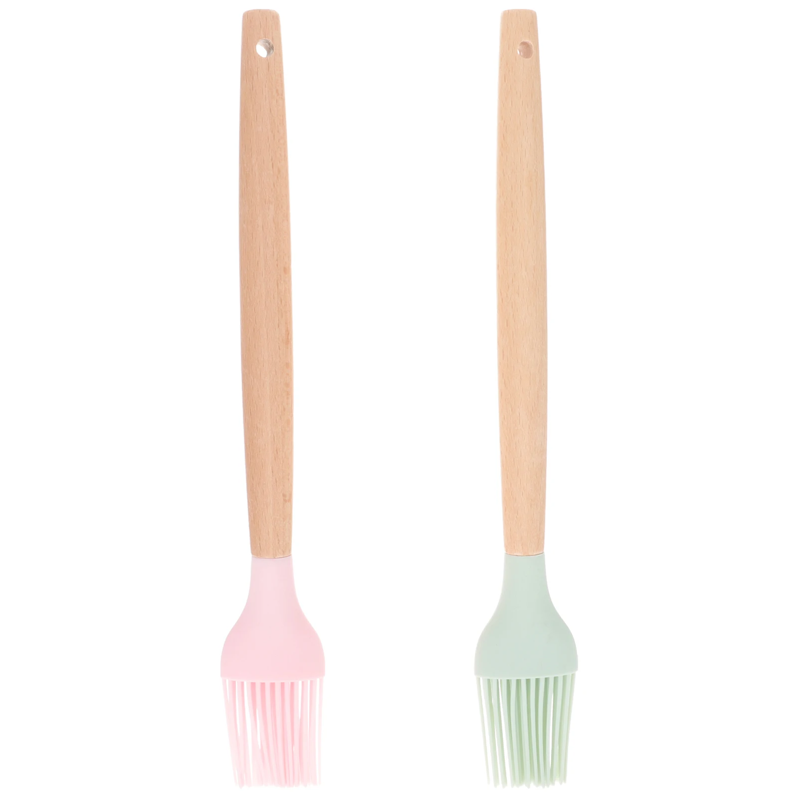 

2pcs Baking Oil Brush Silicone Wood BBQ Cooking Tool Reusable Safe Design Easy Clean Pastry Grilling Kitchen Accessories