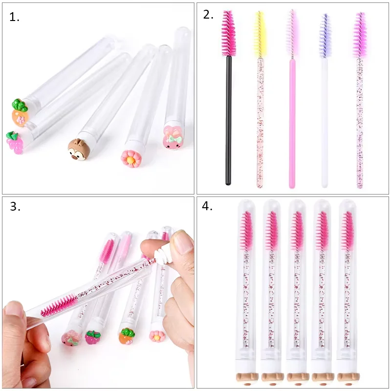 Tubo de escova de cílios reutilizável, varinhas descartáveis para rímel, escova de sobrancelha com broca de resina de cílios, recipiente de escovas substituíveis, 20 peças