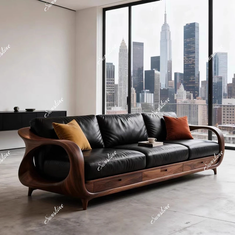 

Italian minimalist, solid wood Nordic simple sofa living room villa hotel high-end straight row