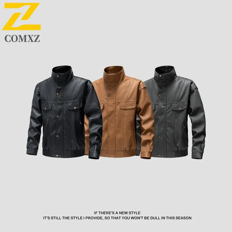 سترة جلدية فضفاضة مناسبة لراكبي الدراجات النارية للرجال على الطراز الكوري، ملابس خارجية عصرية للشباب لموسم الخريف والشتاء