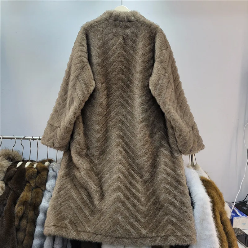 سترة نسائية كلاسيكية من الفرو الصناعي بجيوب جانبية وأكمام طويلة معاطف شتوية سميكة للسيدات من Clothland Mujer CB247