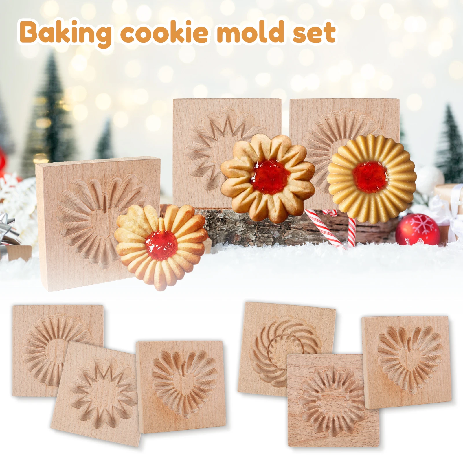 

3Pcs Wood Cookie Molds Nonstick Cookie Stamp Molds Easy to Use Cookie Biscuit Mold Reusable Wood Carved Cookie Mold for Baking