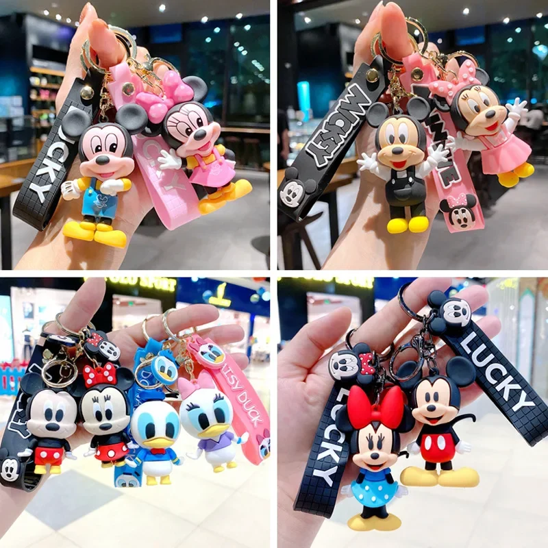 Disney Mickey Mouse Keychain for Women Anime Cute Minne Figure Doll Keyring Couple Bag Pendent Jewelry Children Toy Xmas Gifts