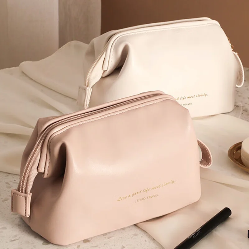 Elegant PU Leather Makeup Pouch, Portable Minimalist Toiletry Bag for Everyday & Travel