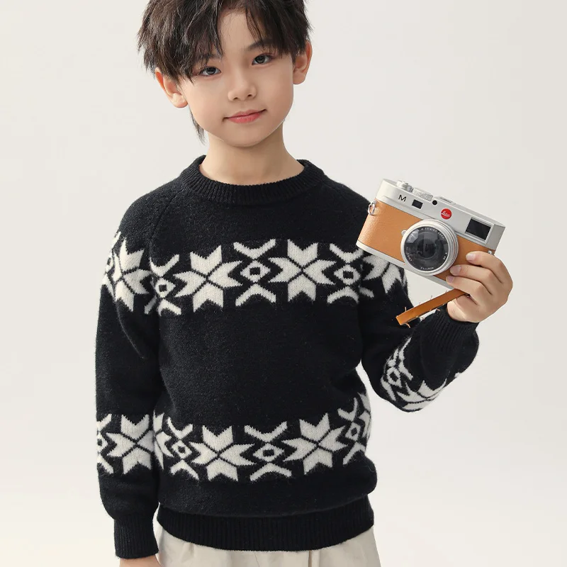 

Fashion O-Neck 100% Merino Wool Sweater Autumn And Winter Pullover Long Sleeve Knitwear Basic Children's Clothing Tops