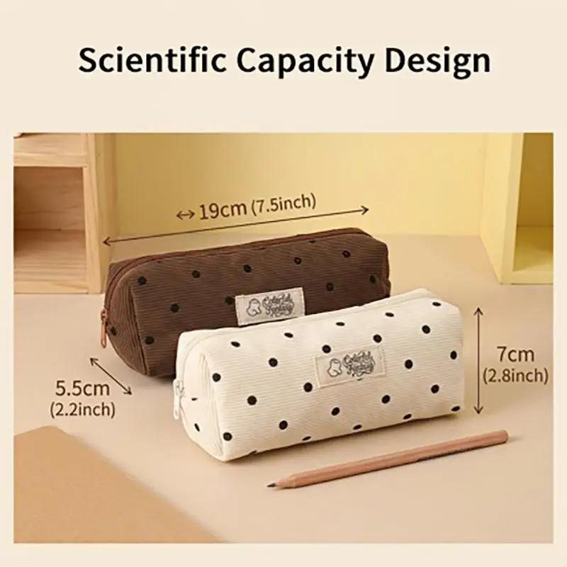 Corduroy Polka Dot Pencil Pouch With Large Capacity And Easy Cleaning Perfect For Students School Office Daily Use