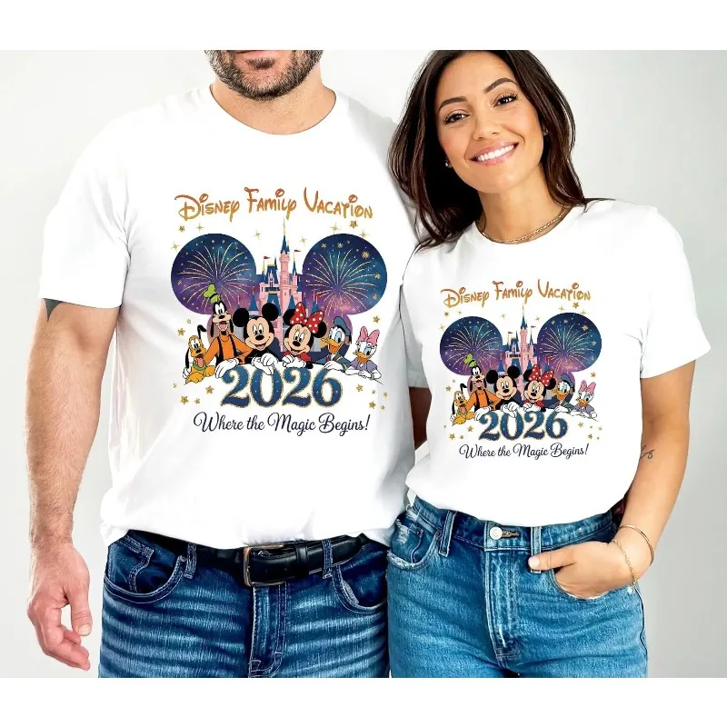 

2026 Family Summer Men's Women's T-shirts Cartoon Print Oversize Fashion Cotton Parent Child Top Casual Couple Daily Street moto