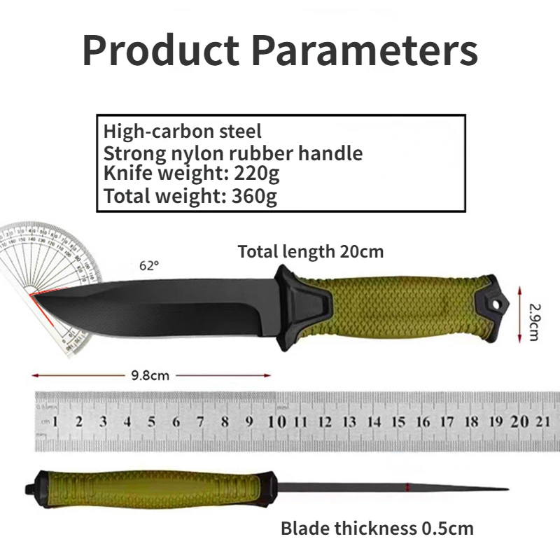 2024 new outdoor straight knife with sheath high hardness sharp multi-function knife camping portable nylon knife home