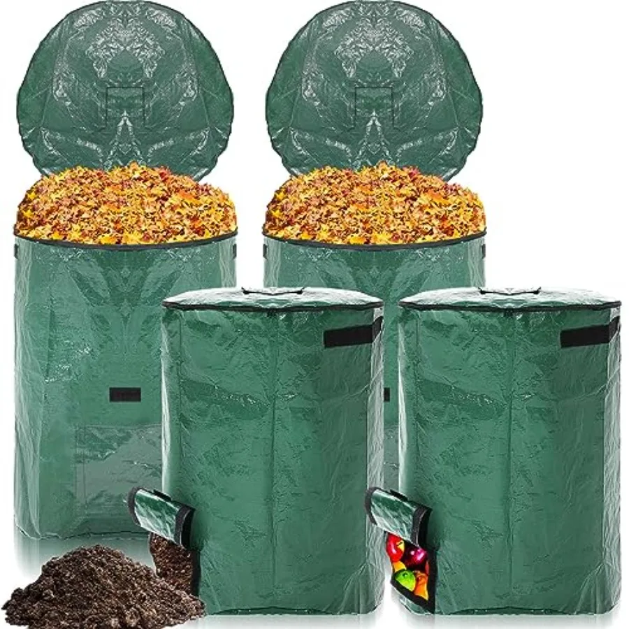 

4 Pack 72 Gallons Reusable Yard Waste Bag Garden Lawn Leaf Collector Bag Large Heavy Duty Collapsible Compost Bin with Lid and