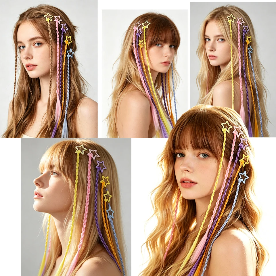 Synthesize 5PCS Colored Braided Hair Clips Ponytail Hair Accessories Suitable for Women and Girls' Daily Wear and Holiday Use