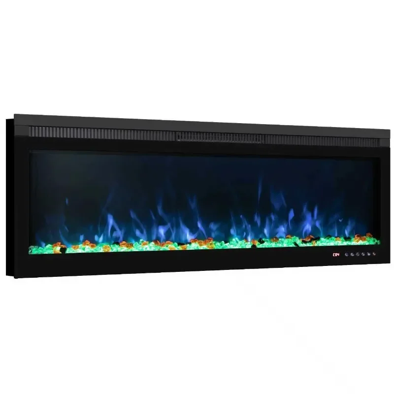 

42 Inches Wall Mounted Recessed Led Fireplace Electric Heater Logs Crystal Multicolor Flame for A Room Up To 400sq