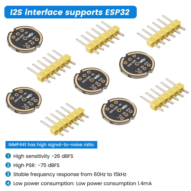 5Pcs INMP441 Omnidirectional Microphone Module MEMS High Precision Low Power I2S Interface Support ESP32