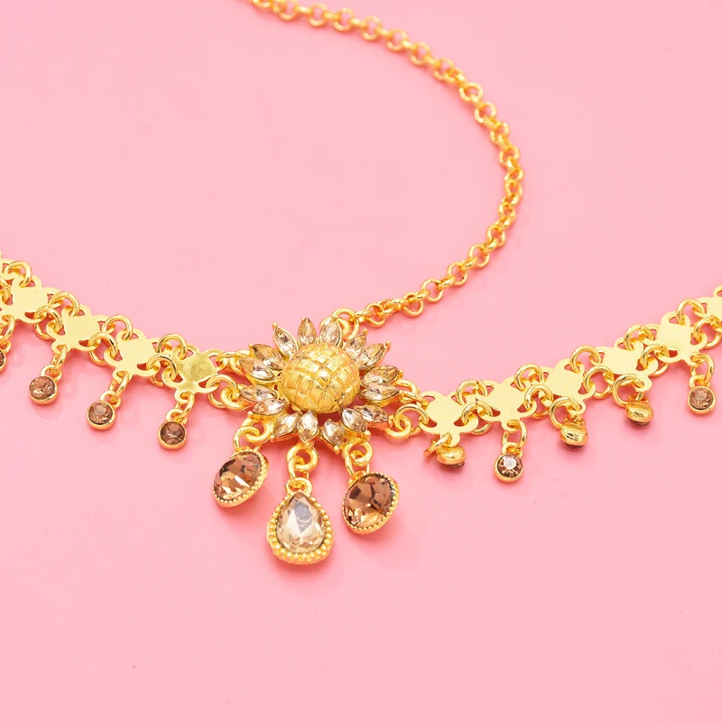 Sunflower Rhinestones Headband For Women Afghan Pendants Statement Ethnic Hair Jewelry Bohemian Drop Charms Headband Female