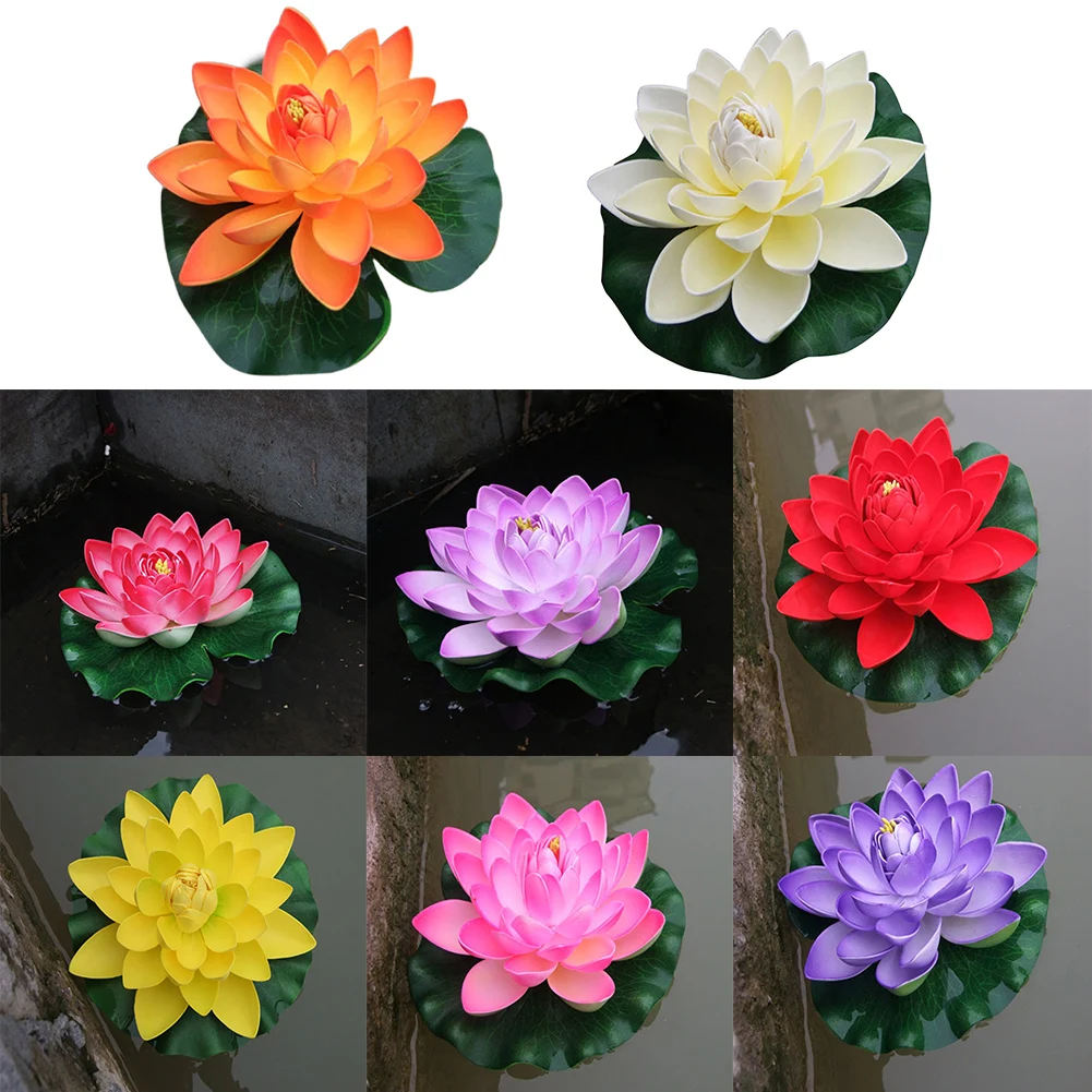 18cm Artificial Water Lily Floating Lotus Flower Pond Aquarium Decor Multi Color Lifelike Water Lily Landscape Decors