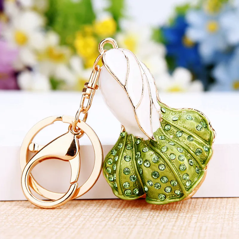 Green/Pink Cabbage Rhinestone Pendant Gifts Crystal Keychain Vegetable Keyring