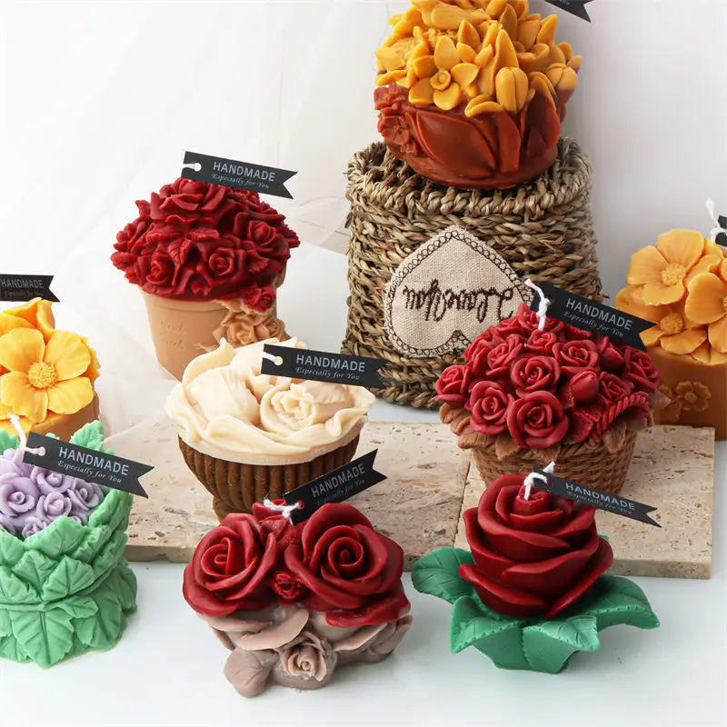 Rose Flower Basket Silicone Mold For Wedding Candle Mold New Twist Wave Shape Soap Molud Aromatherapy Wedding Gifts Handmade