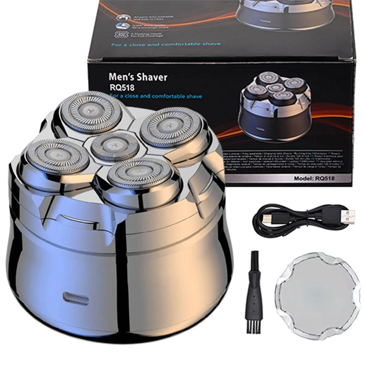 A73U Magnetic Adsorption Electric Shaver with Travel Lock 2 Speed 5D Floating Blade Bald Head Hair Clipper Rechargeable Grey