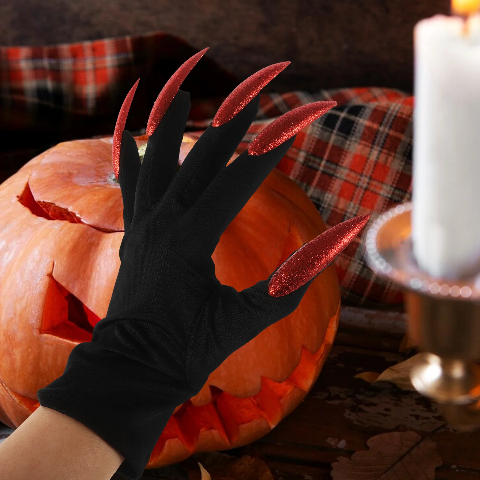 1 par de guantes con garra de fantasma para Halloween, guantes ligeros con uñas de bruja para disfraz de Cosplay, accesorios de miedo para fiesta, guantes largos para uñas