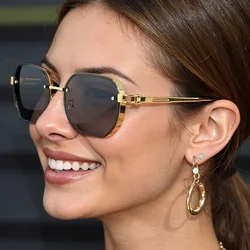 2025 New in Sunglasses for Women Black Frame Gold Border Decoration Fashionable Black Lens Glasses Sunglasses Sunglasses Women