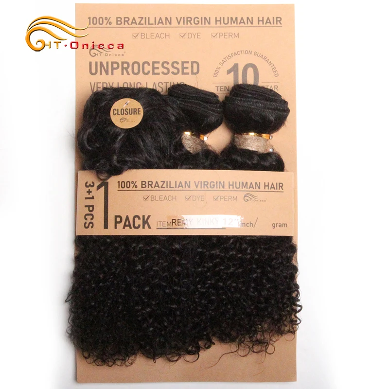 Kinky Curly Bundles With Closure 100% Natural Human Hair Bundles Short Brazilian Curly Bundles With Circular Closure