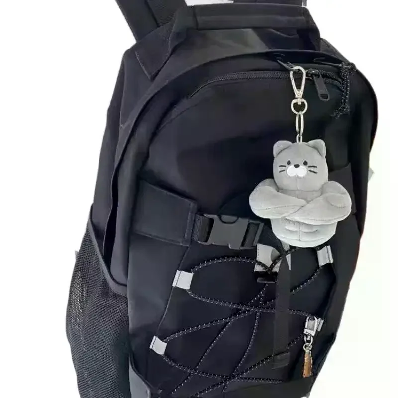 Soft Fluffy Gray Muscle Cat Plush Keychain Cartoon Plush Keyring Bag Pendant Backpack Ornament Gift For Cat Lovers