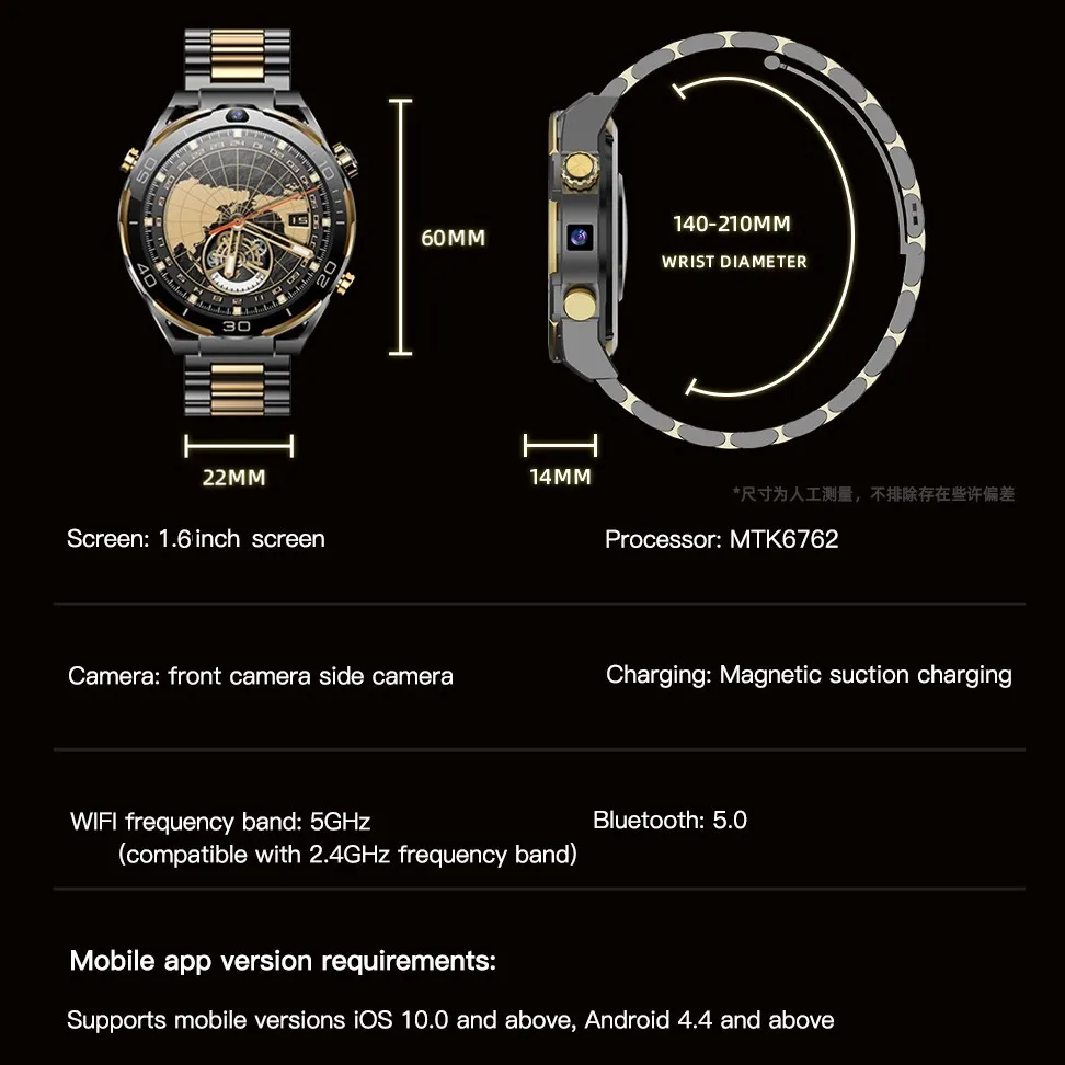 6G + 128G تخزين كبير 4G Android 10 Smartwatch API 29 MTK 6762 CPU LTE Global Network Android10 ساعة ذكية مع كاميرا بطاقة Sim