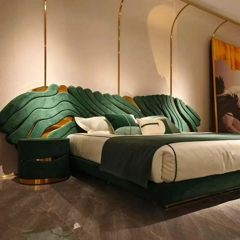 fabric double bed villa luxury wedding bed, designer master bedroom, luxurious widescreen Italian king bed, full package
