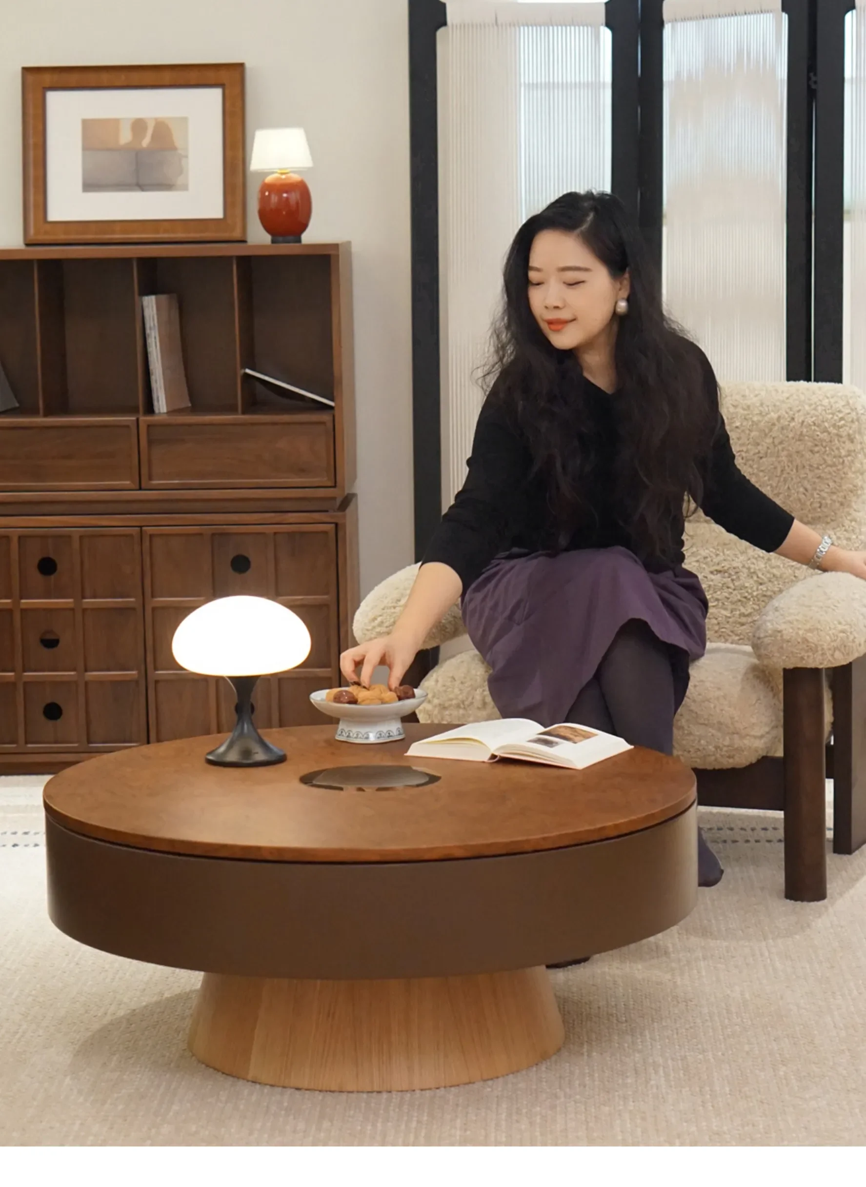 Return round coffee table French medieval solid wood tea table living room tree tumor rotating storage coffee table