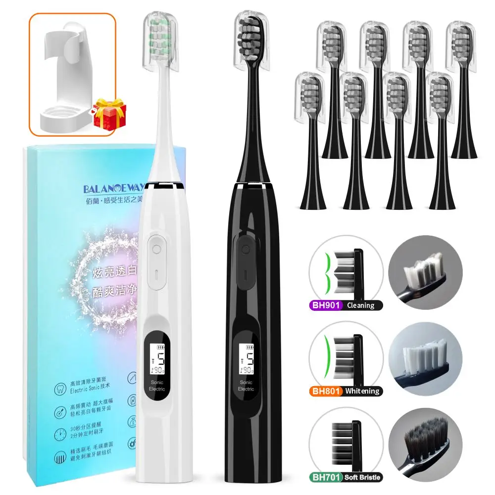 

8 Heads Ultrasonic Electric Toothbrush Adult USB Rechargeable Travel 5 Modes Dupont Cleansing Whitening Oral Care Gift P5S