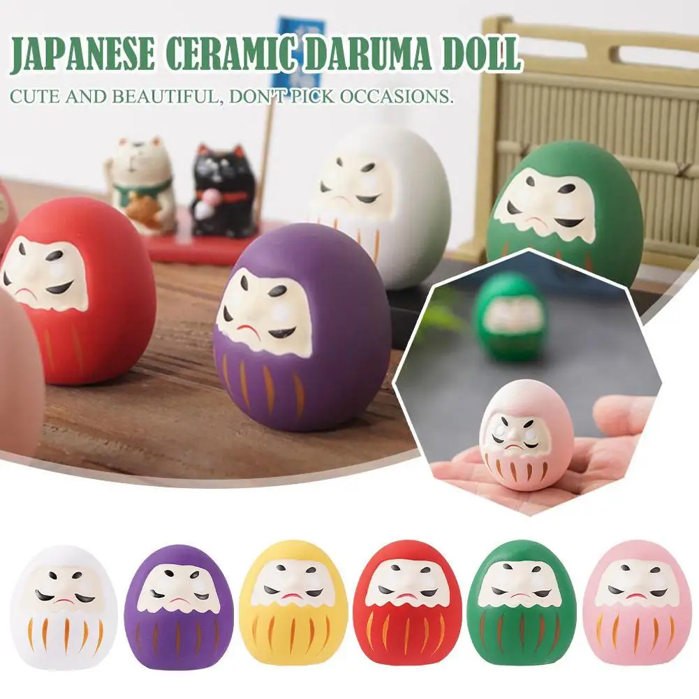 Muñeca Daruma de cerámica japonesa, artesanía, amuleto de la suerte, adorno de la fortuna, paisaje, decoración del hogar, accesorios en miniatura