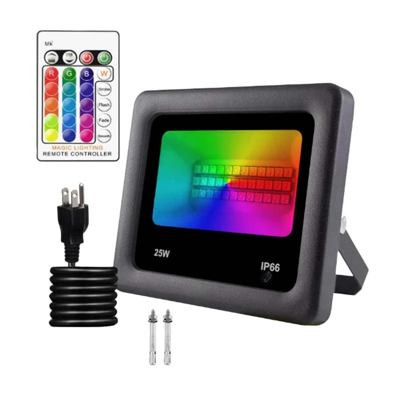 

JFBL популярные RGB прожекторы 25 Вт, фонарики с дистанционным управлением IP66, водонепроницаемые 16 цветов и 4 режима для сада, сценического парка (вилка стандарта США)