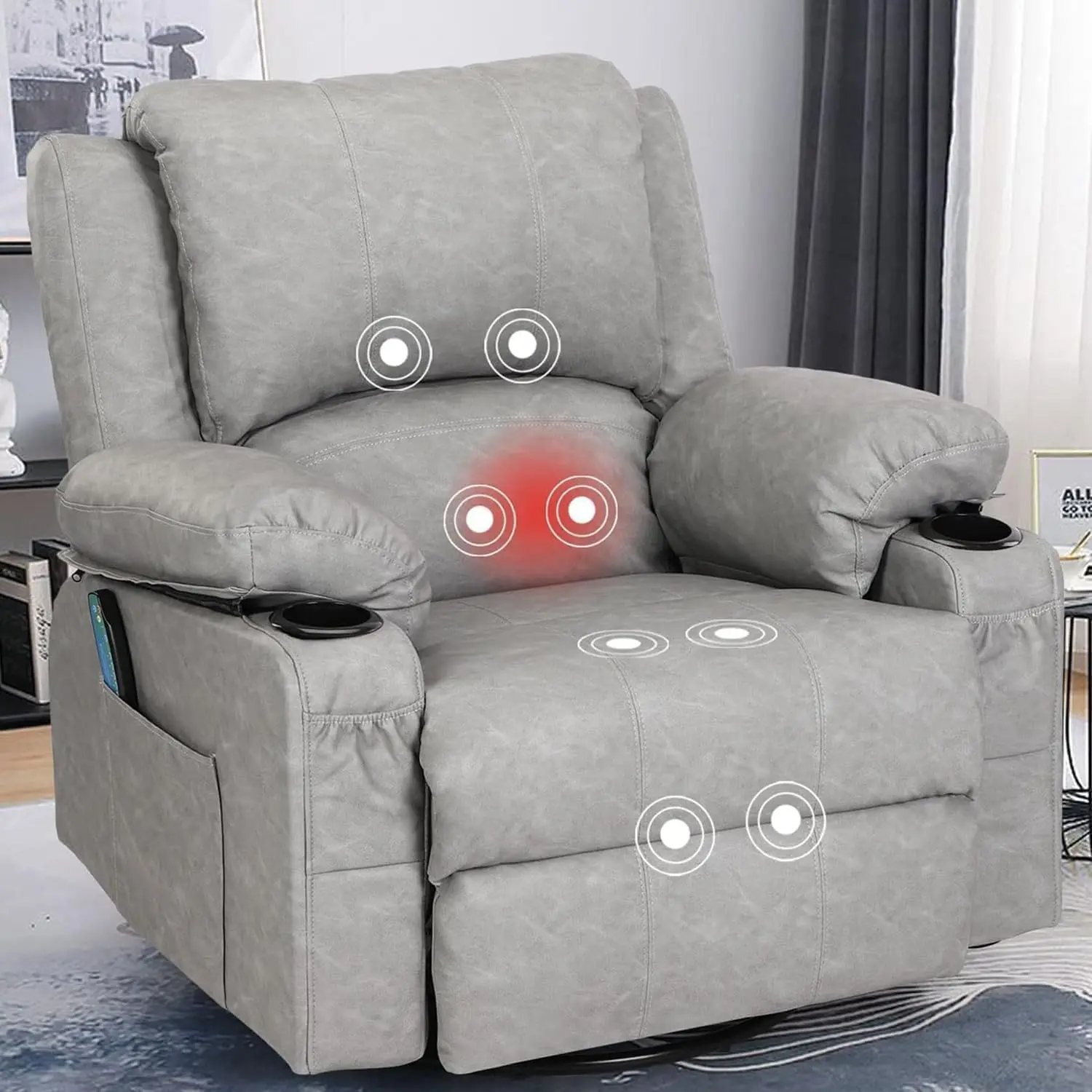 

Swivel Recliner Chairs with Massage and Heat, Overstuffed Leather Rocker Recliner Chair for Adults, Manual, Customized