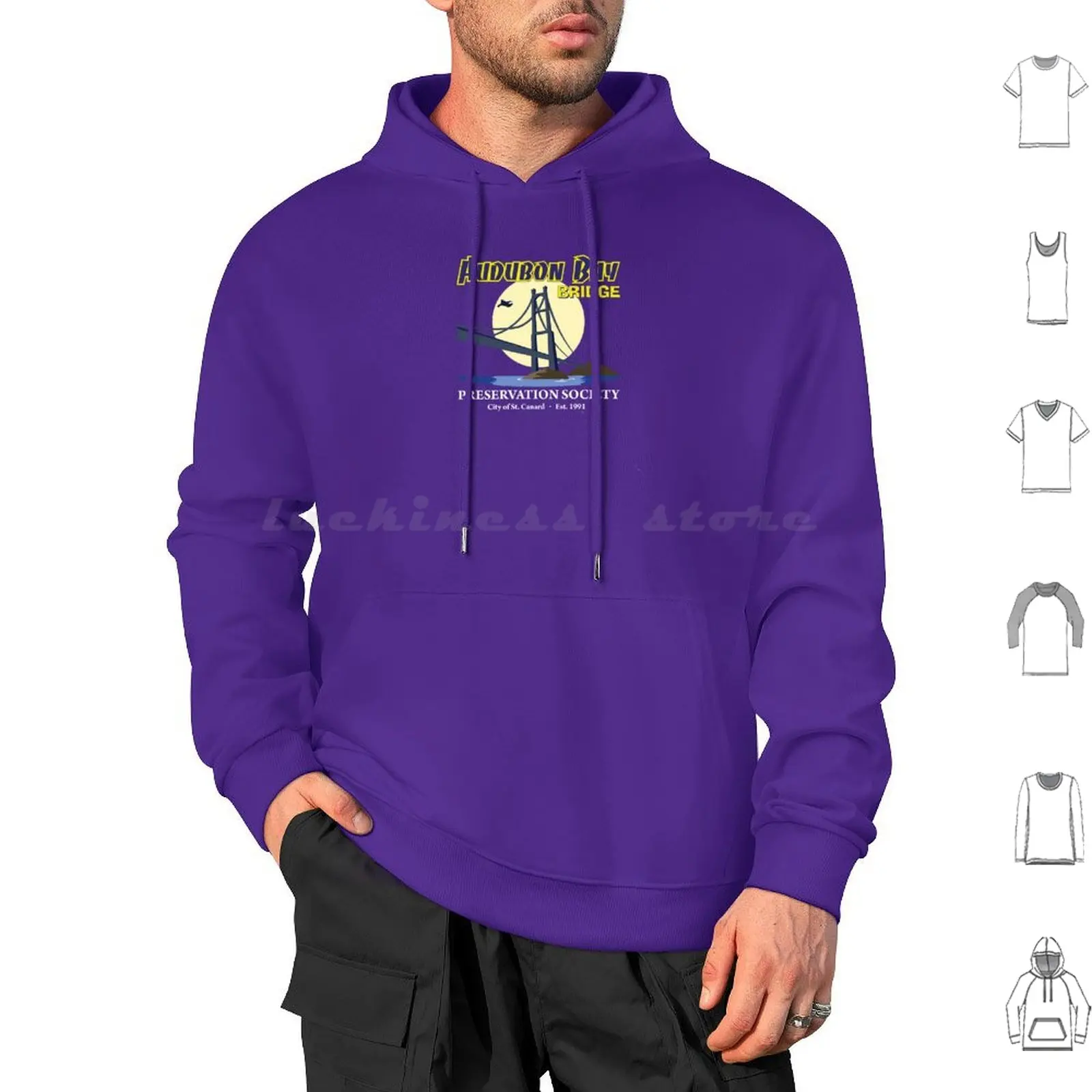 Audubon Bay Bridge Preservation Society Hoodie cotton Long Sleeve Drake Mallard Afternoon Suspension Bridge Audubon Bay