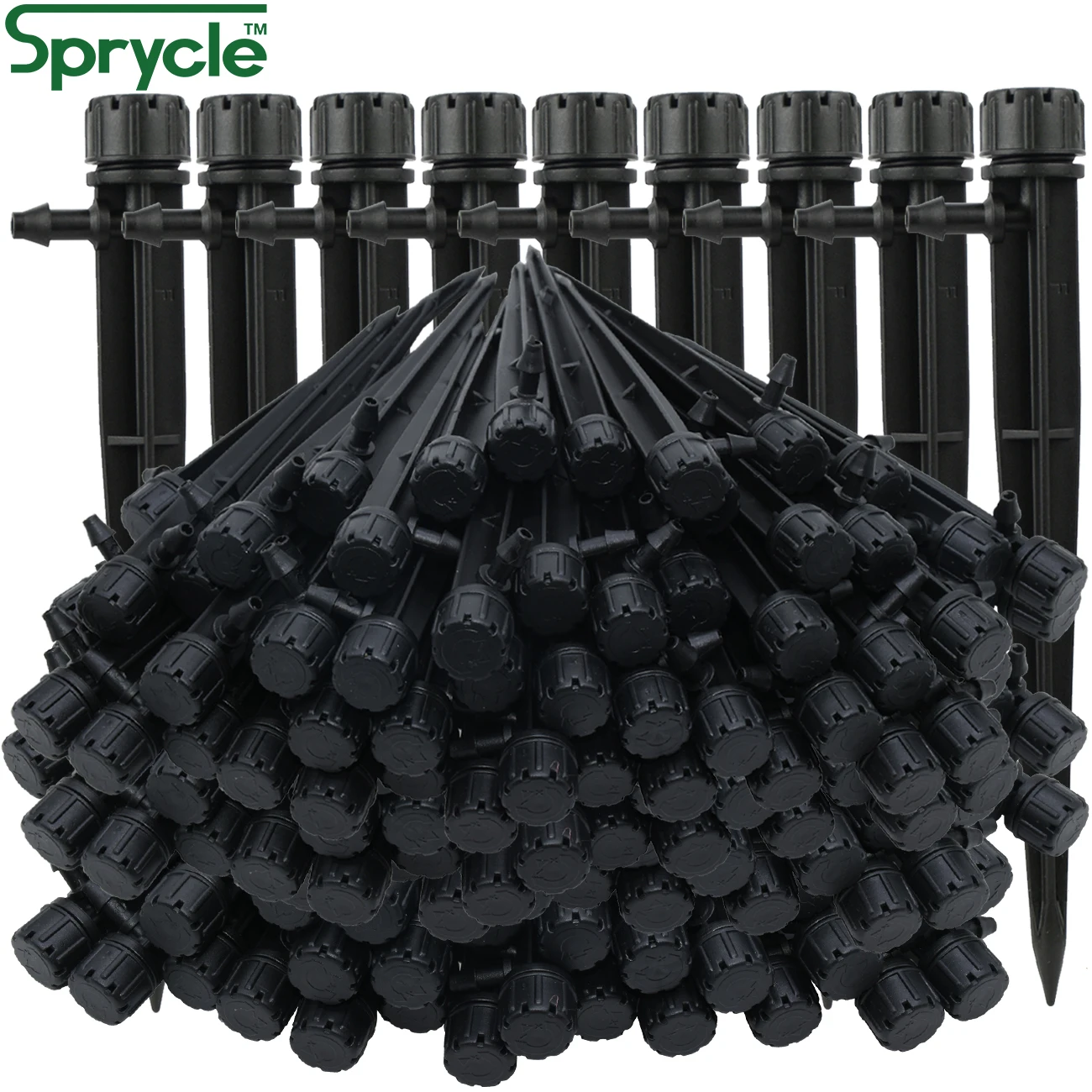 SPRYCLE 50PCS Garden 360 Degree Adjustable Sprinkler Watering Drip Irrigation Dripper Nozzles w/ Stake 4/7mm Hose Greenhouse