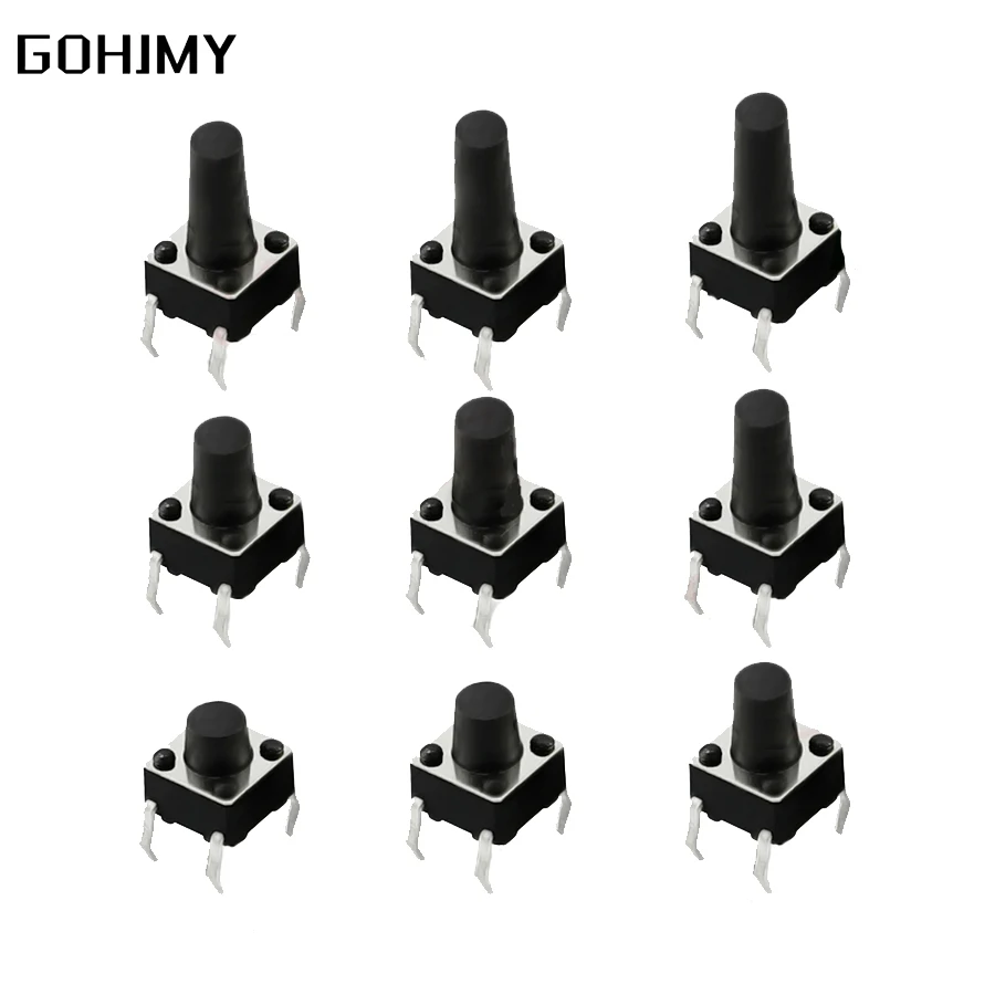 100PCS Button Touch switch 6x6x4.3 6x6x5 6x6x6 6x6x7 6x6x8 button DIP 4pin Light touch switch DIP4 Touch High quality 6*6*5