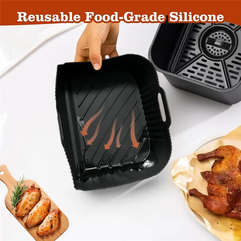مجموعة ABKP-Air Fryer Liners مكونة من 10 قطع من السيليكون لـ Ninja DZ071 تتضمن فرشاة زيت وقفازات ومشابك طعام وحصيرة شواء مكشطة