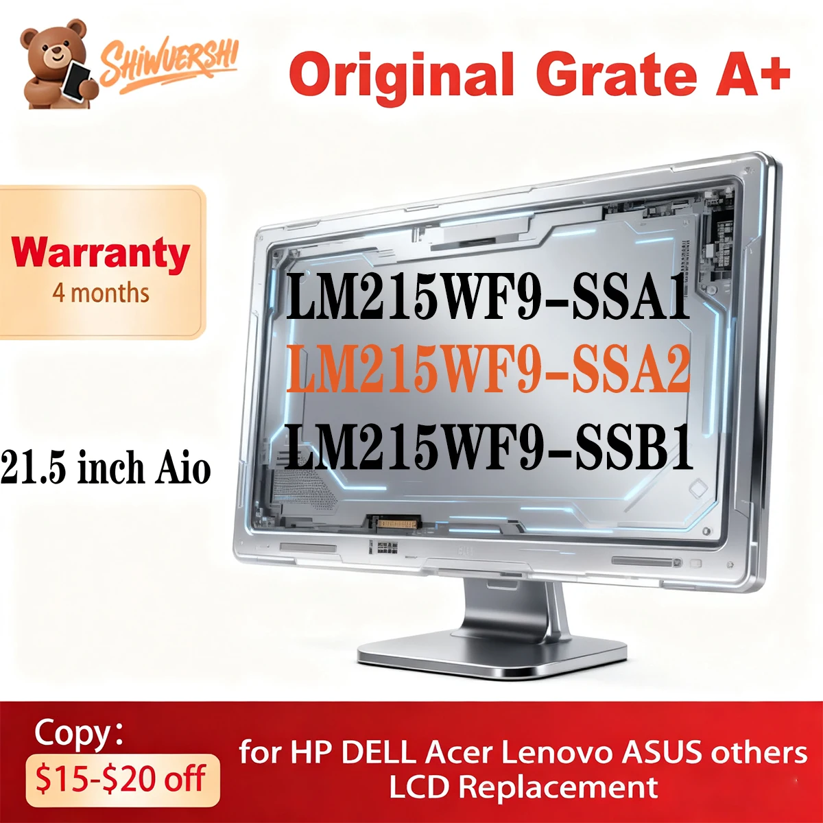 

Новый 21,5-дюймовый оригинальный ЖК-экран FHD LM215WF9 SSA1 LM215WF9-SSA1 LM215WF9 SSA2 LM215WF9-SSA2 LM215WF9 SSB1 LM215WF9-SSB1