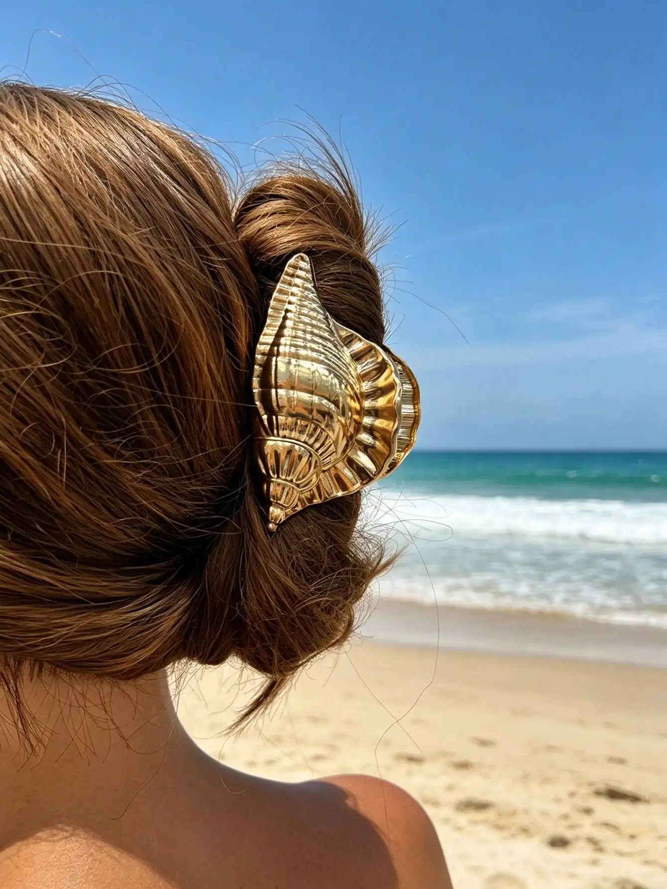 

1Pc Gold Conch Hair Claw, Vacation Style Metal Hair Accessory, Seaside/Beach/Photo Shoot Premium Hair Claw Vacay Beach Claw Clips