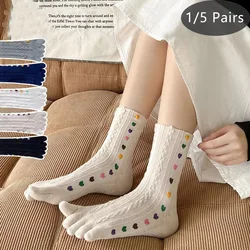 1/5 Pairs 5 Finger Socks Women Girl Cotton 3D Jacquard Vintage Cute Love Colorful Soft Elastic Sweat-Absorbing Toe Happy Socks