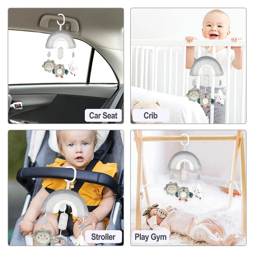 Baby Clip On Hanging Plush Toy Stroller and Car Seat Sensory Activity Toys with Wind Chimes and Jingle for Newborn Infant Gifts