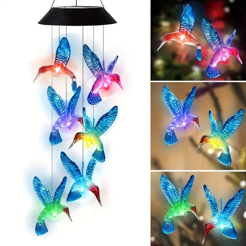 1/2 PC Solar Blue Hummingbird WIND CHIME LIGHT LED Hummingbird Courtyard WIND CHIME Light ภูมิทัศน์ Courtyard LIGHT