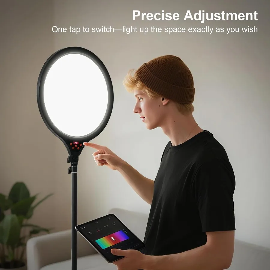14 مصباح حلقي LED احترافي مع حامل ارتفاع قابل للتعديل لتسجيل الفيديو والبث المباشر مثالي لإنشاء المحتوى o